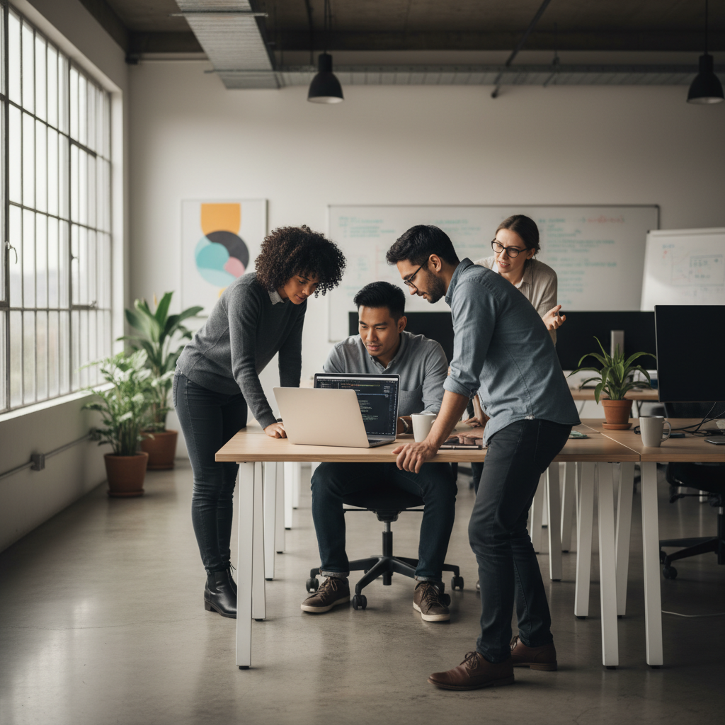 Team collaborating on code review
